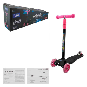 WB10392 PATINETE INFANTIL 3 RODAS LUZ SPEEDCOLORS ROSA E PRETO WELLKIDS